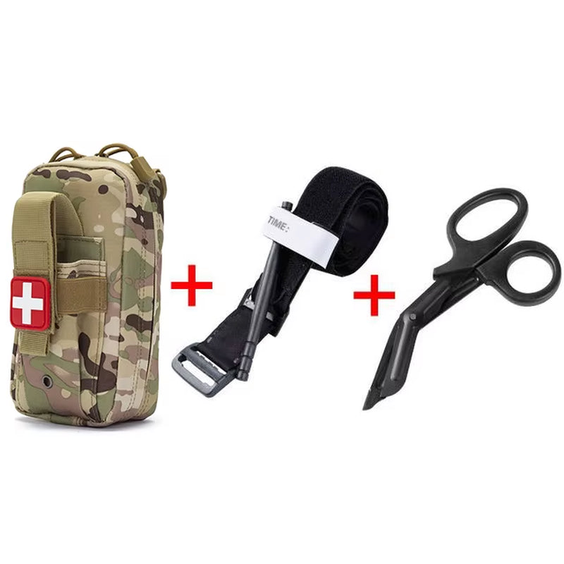 Tactical First Aid Kit Tourniquet Medical Rescue Molle Pouch Survival Gear for Camping Hiking Emergency Preparedness