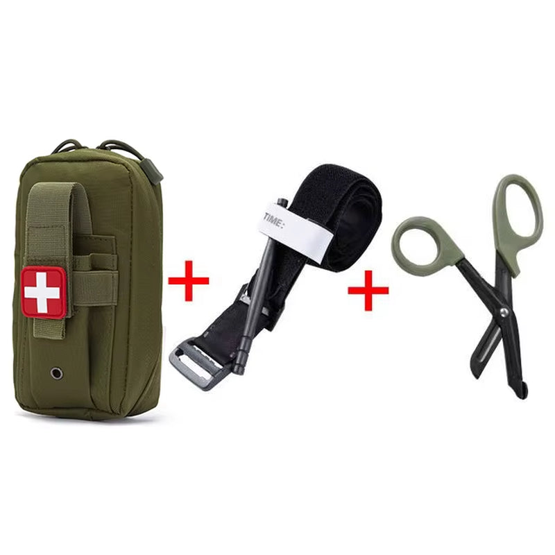 Tactical First Aid Kit Tourniquet Medical Rescue Molle Pouch Survival Gear for Camping Hiking Emergency Preparedness