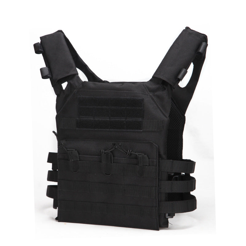 Black tactical vest on a white background