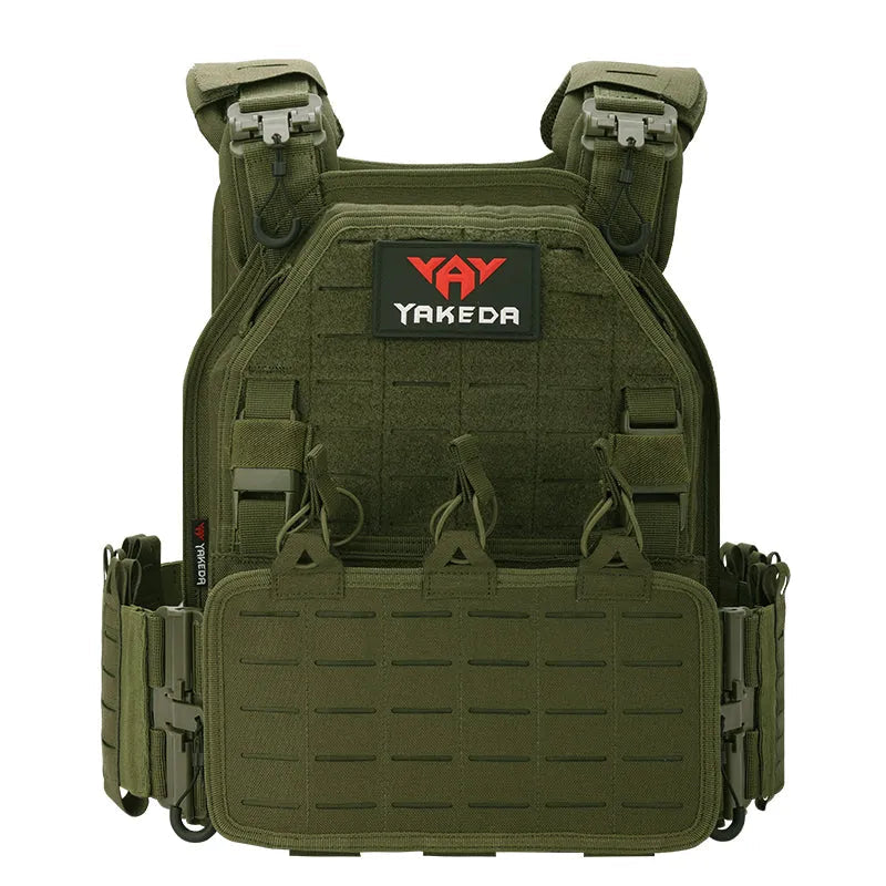 Green tactical vest with Yakeda logo on a white background